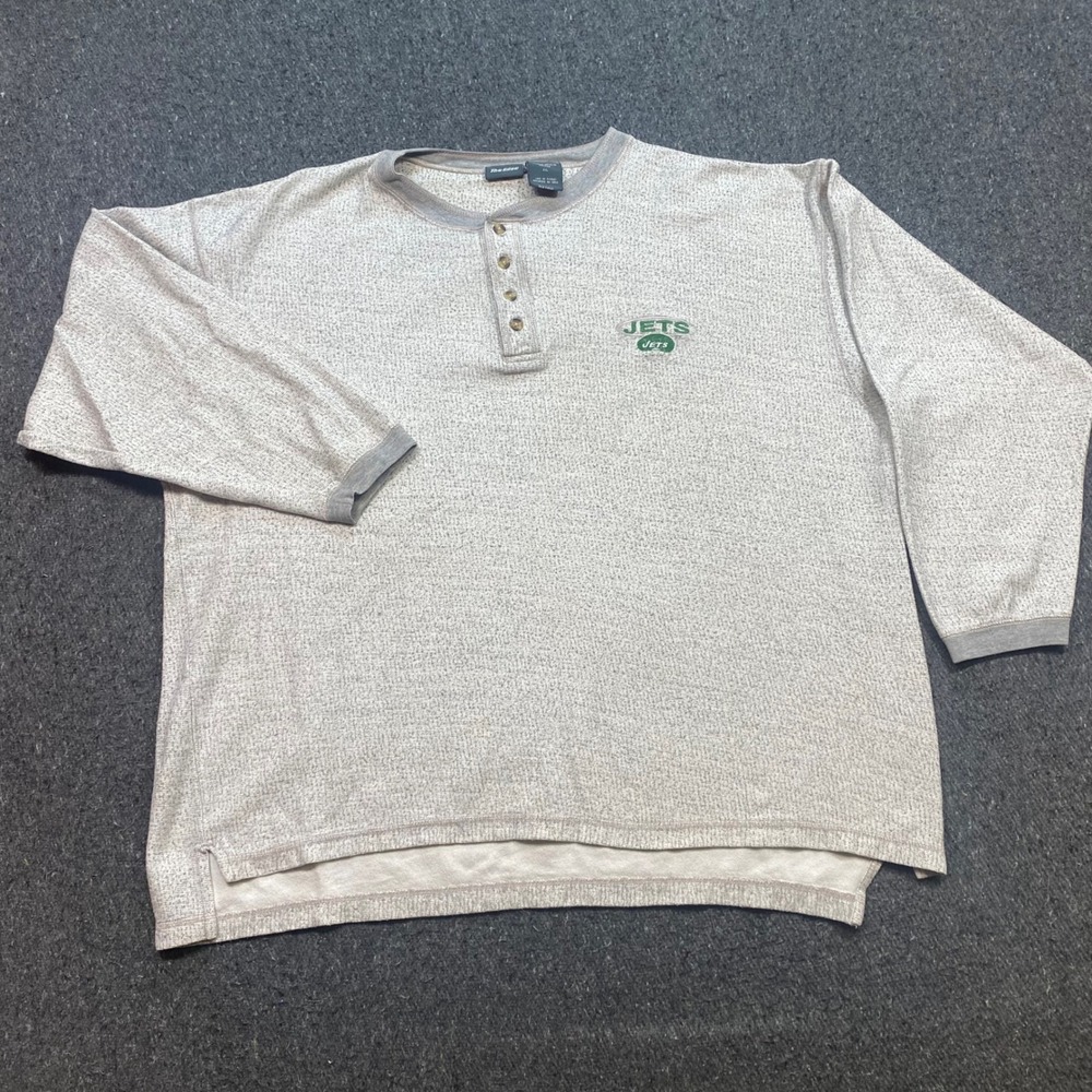 The Edge New York Jets Henley Sz 2XL Mens Gray Y2K NFL Football Long Sleeve Top